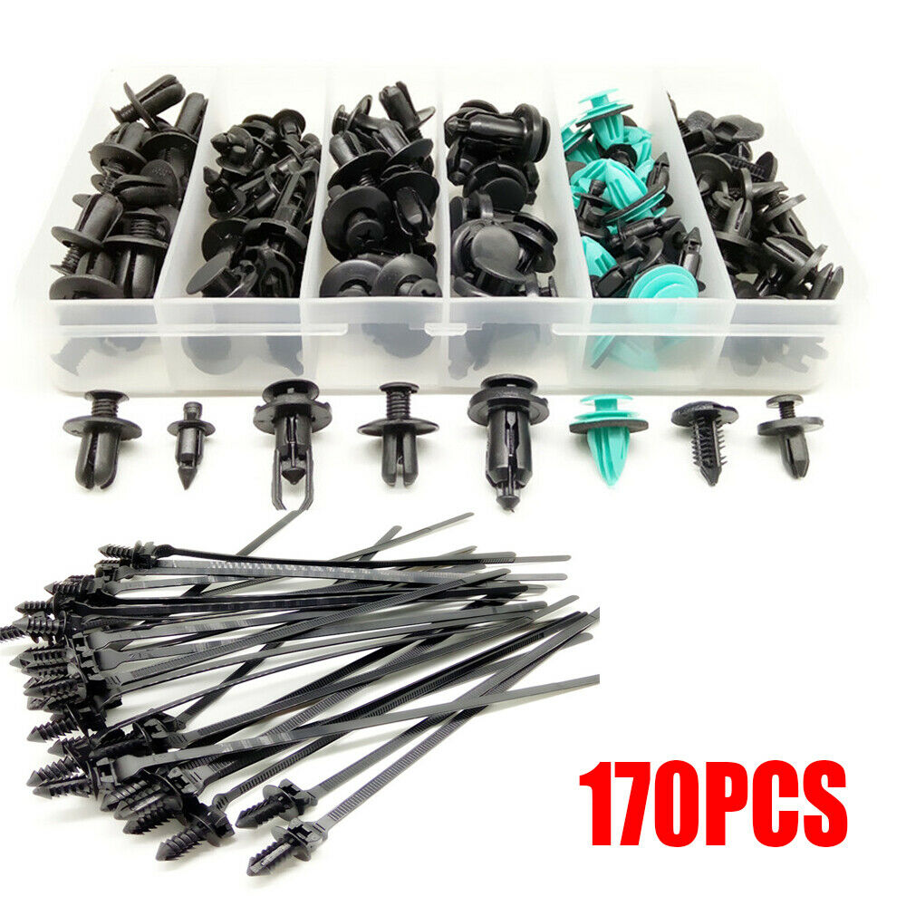 170x Car Door Panels Bumper Fastener Clips Tie Wrap Repair Kits Boxed Universal