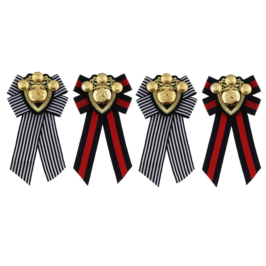 Pre-tied Bowknot Brooch Fabric Bow Tie Men Wome British Badge Stripe 4Pcs