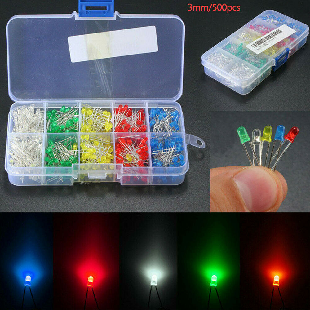 500pcs LED Light Emitting Diodes 3mm Round Head 2Pin Diode Multicolor NICE