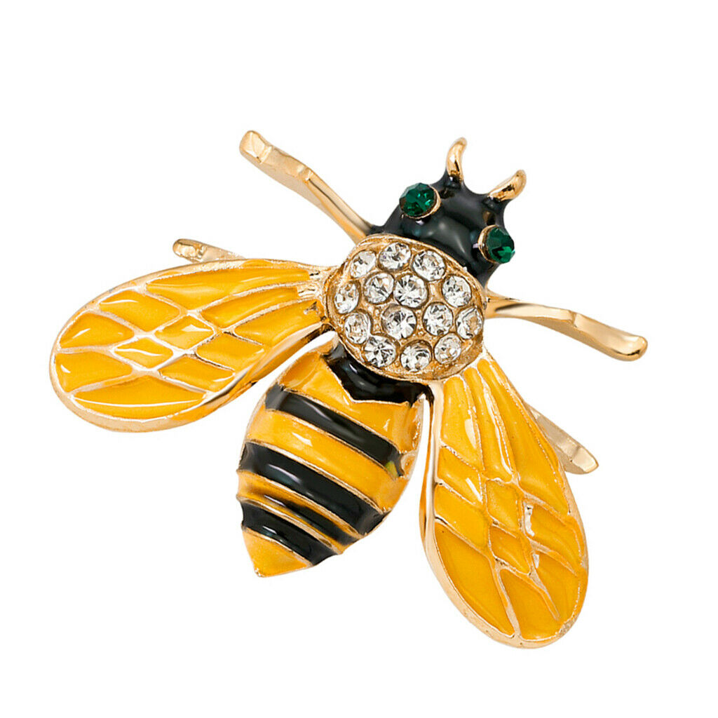 Cute Yellow Enamel Color Crystal Bug Honeybee Brooch Green Eye Corsage Pin