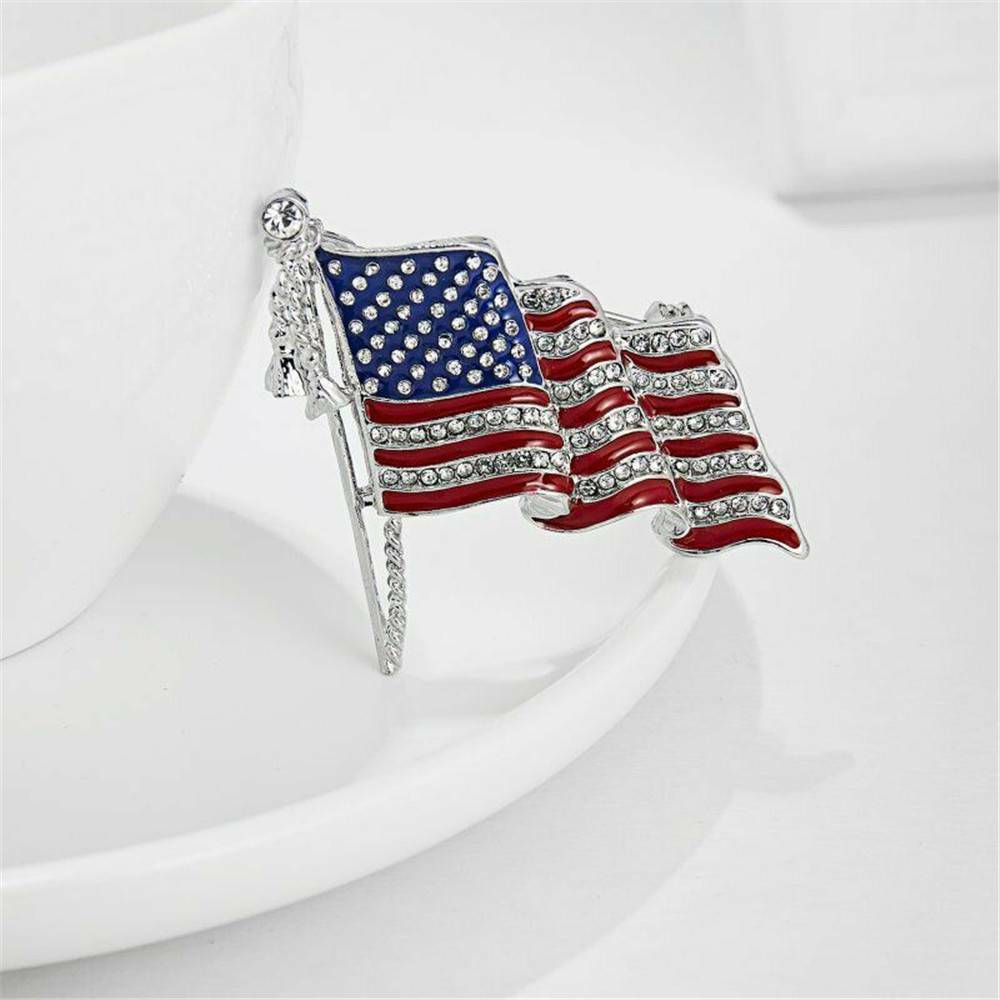 American USA National Flag Star Lapel Pins Crystal Rhinestone Brooch Badge Gift