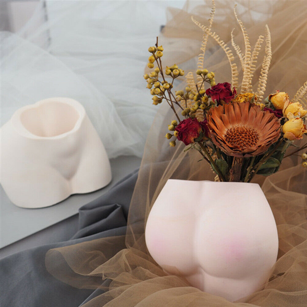 Hip Silicone Mold Concrete Flowerpot Ass Shape Cement Vase Pen Holder Art DIY