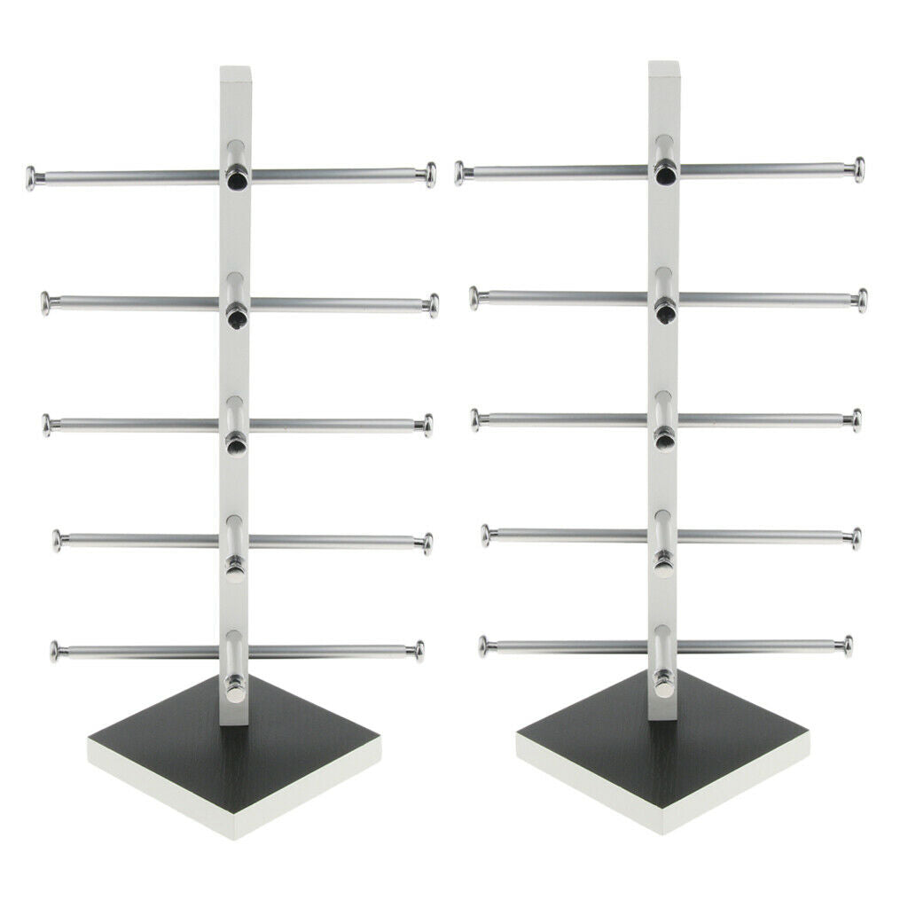 2X 5Layers Wood Sunglasses Display Stand Eyeglasses Shelves Black Wood Color