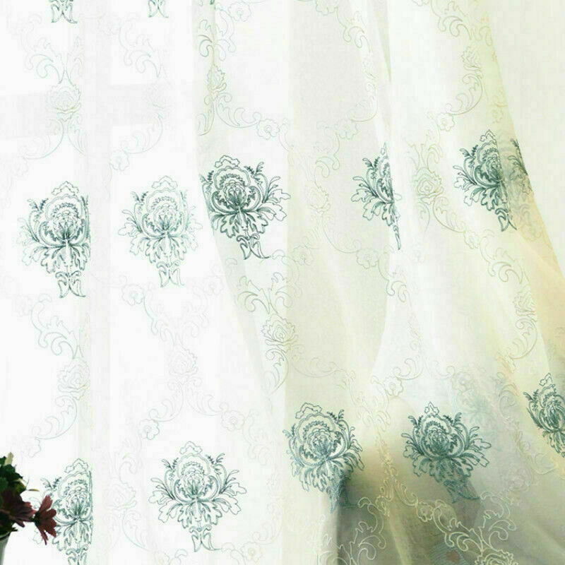 Embroidery Floral Net Curtain Pelmets Tulle Voile Window Panel Drape Sheer Blue