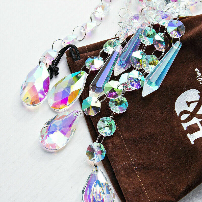 Crystal Prisms Wind Chimes Hanging Chandelier Chimes Home Hanging Decoration_DD