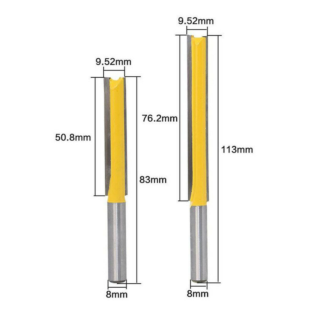 Set of 2 Cutting 2" 3"Long Router Bit Slotted Straight Cutter 8mm Shank