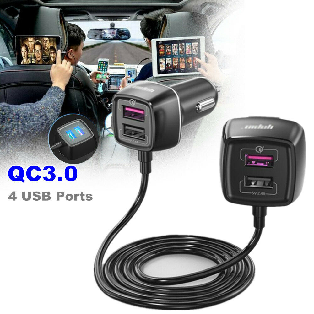 QC3.0 Car SUV Front and Rear Seat Fast Charging Phone Charger 4USB Port 12-24V