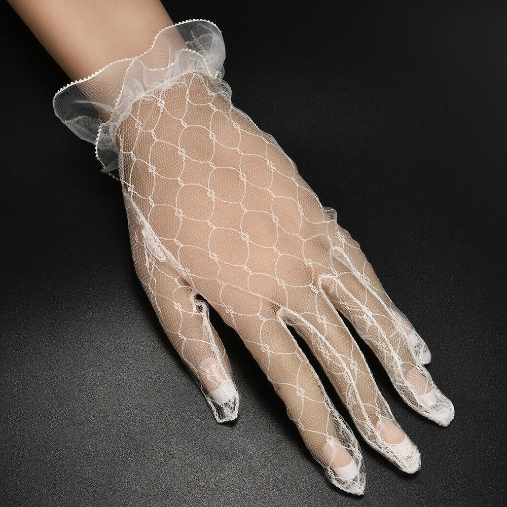 Elegant Bride White Lace Wedding Gloves Women's Wedding Bridal Party Short Glove