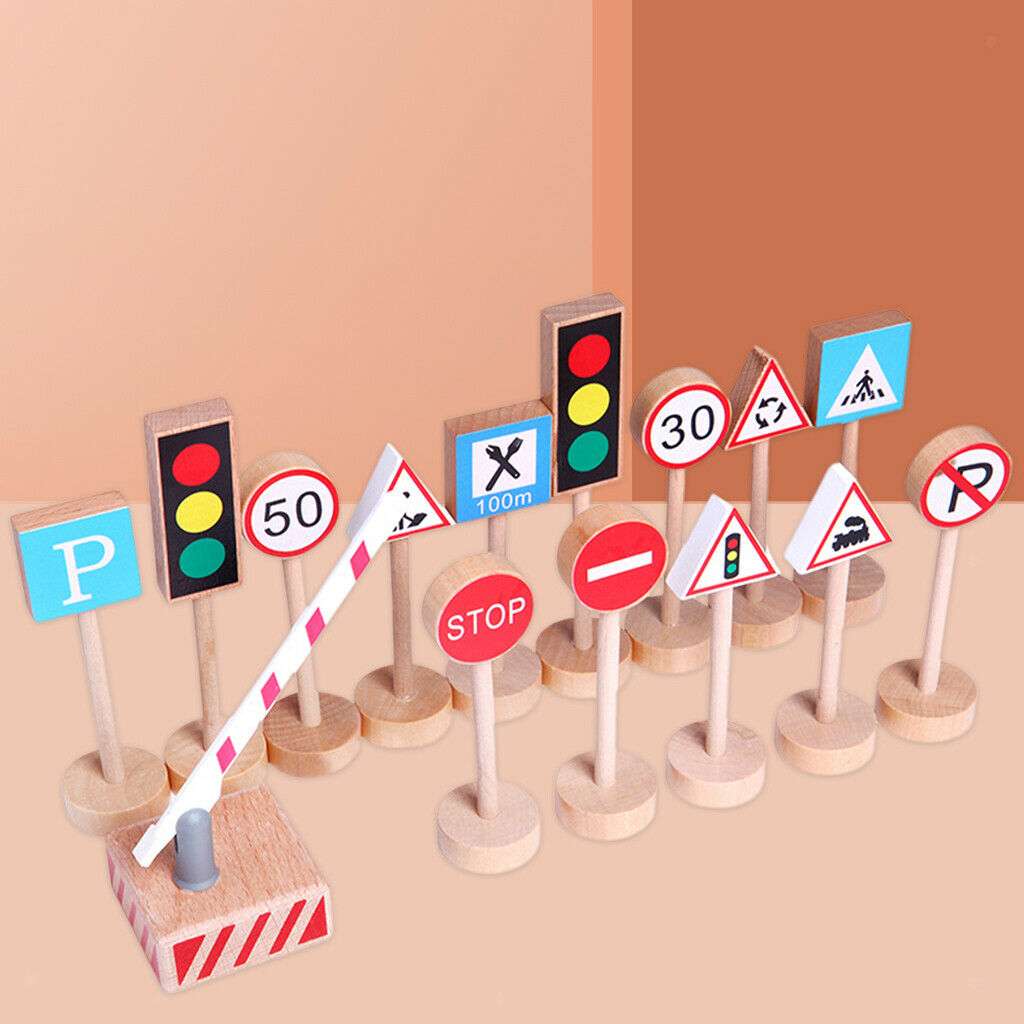 15/Set Wooden Crosswalk Road Sign Safety Learning Montessori Early Education