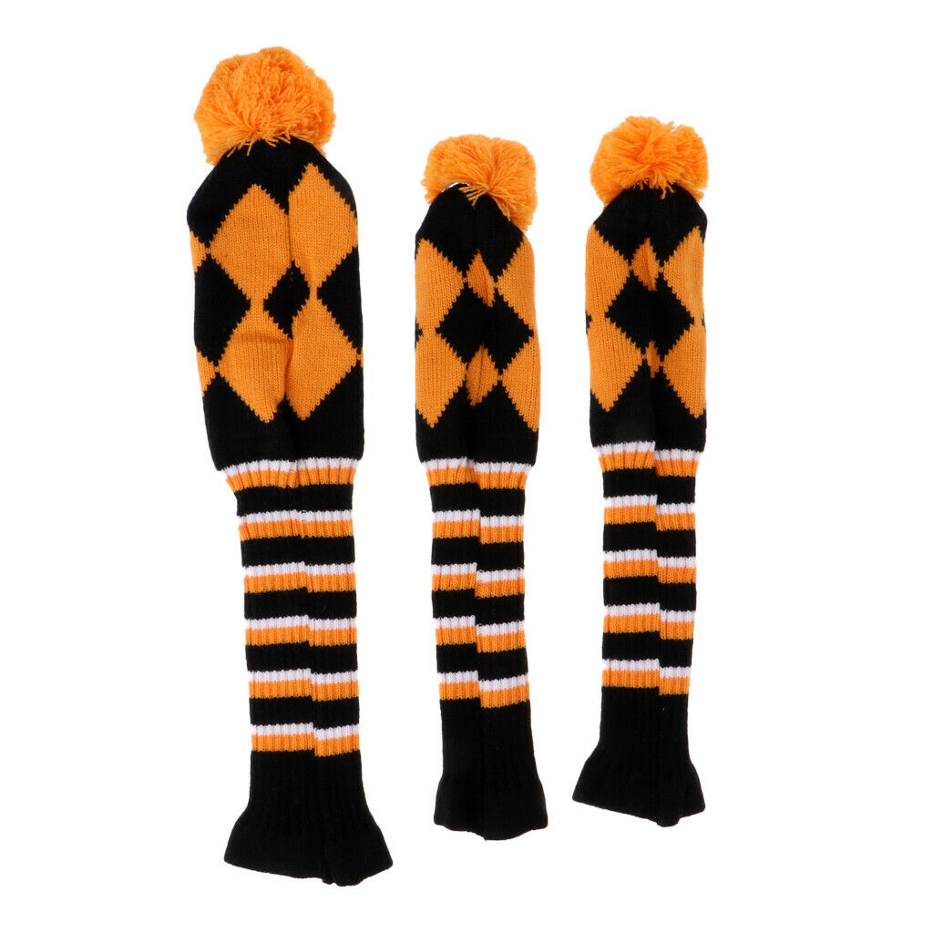 3Pcs Golf Pom Pom Knit UT Headcover Fairway Woods Driver Hybrid Head Covers
