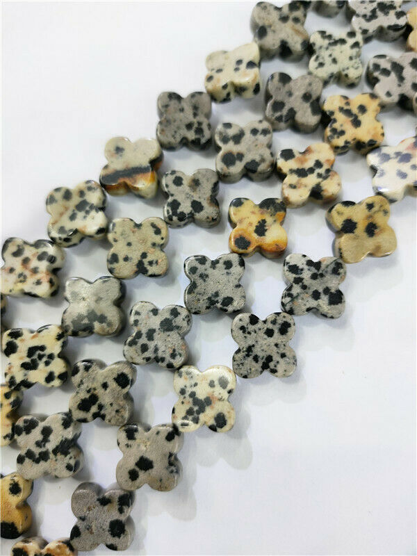 1 Strand 14x4mm Natural Dalmation Jasper Clovers Spacer Loose Beads 15.5" HH173
