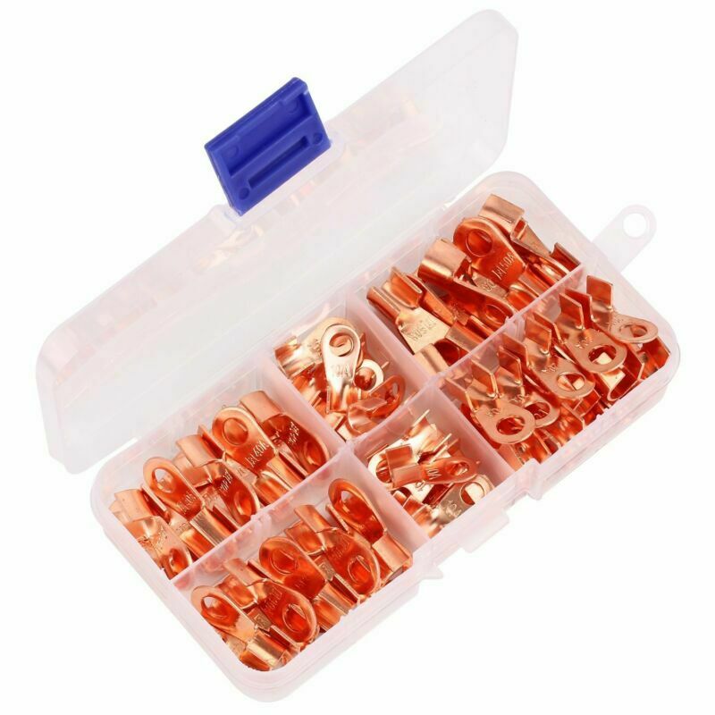 70Pcs Open Barrel Copper Ring Lug Terminals Wire Crimp Connectors OT 10A-50A -US