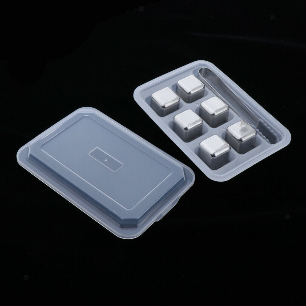 Stainless Steel Whisky Chilling Stones Bar Reusable Ice Cubes with Tong 6pcs