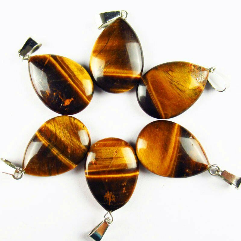 10pcs 27x16x6mm Natural Yellow Tiger Eye Gem Teardrop 32g Pendant Bead A-130SK