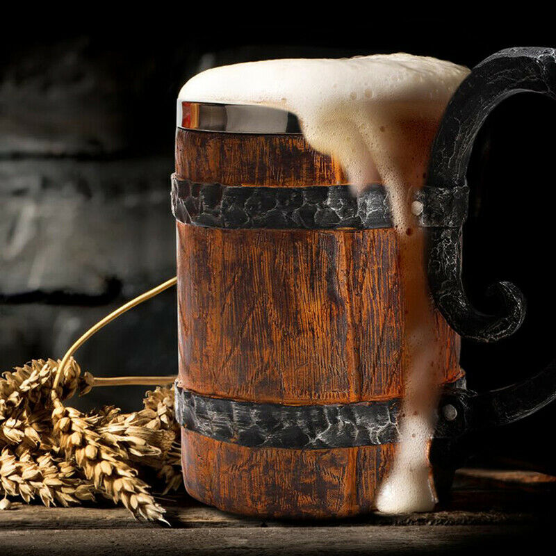 New Simulation Crude Wood Mug Double Wall Insulated Beer Cup Wine TumblerBDAU