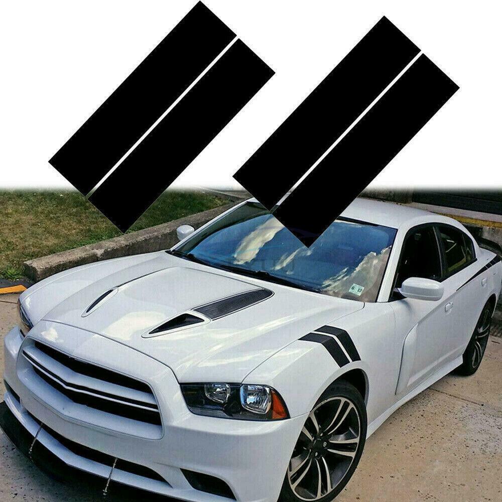 4 Pieces Universal Vehicle Black Anti-UV Hood Fender Hash Mark Stripe Stickers
