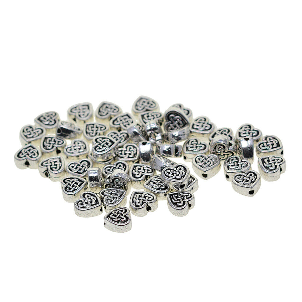 Prettyia 50pcs Alloy Heart Shape Spacer Beads DIY Jewelry Making Accessories