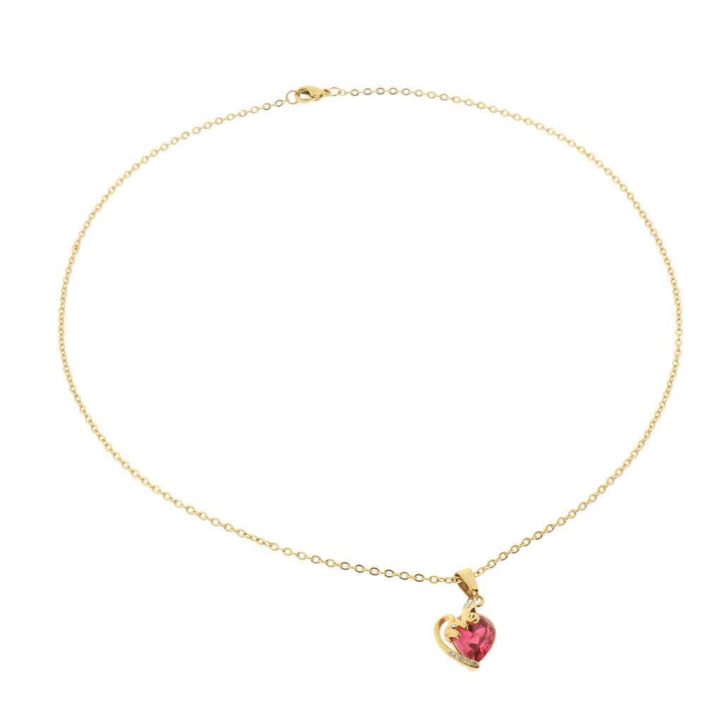Love Pendant Necklace Stainless Steel Heart Shaped Zircon Pendant Golden Red