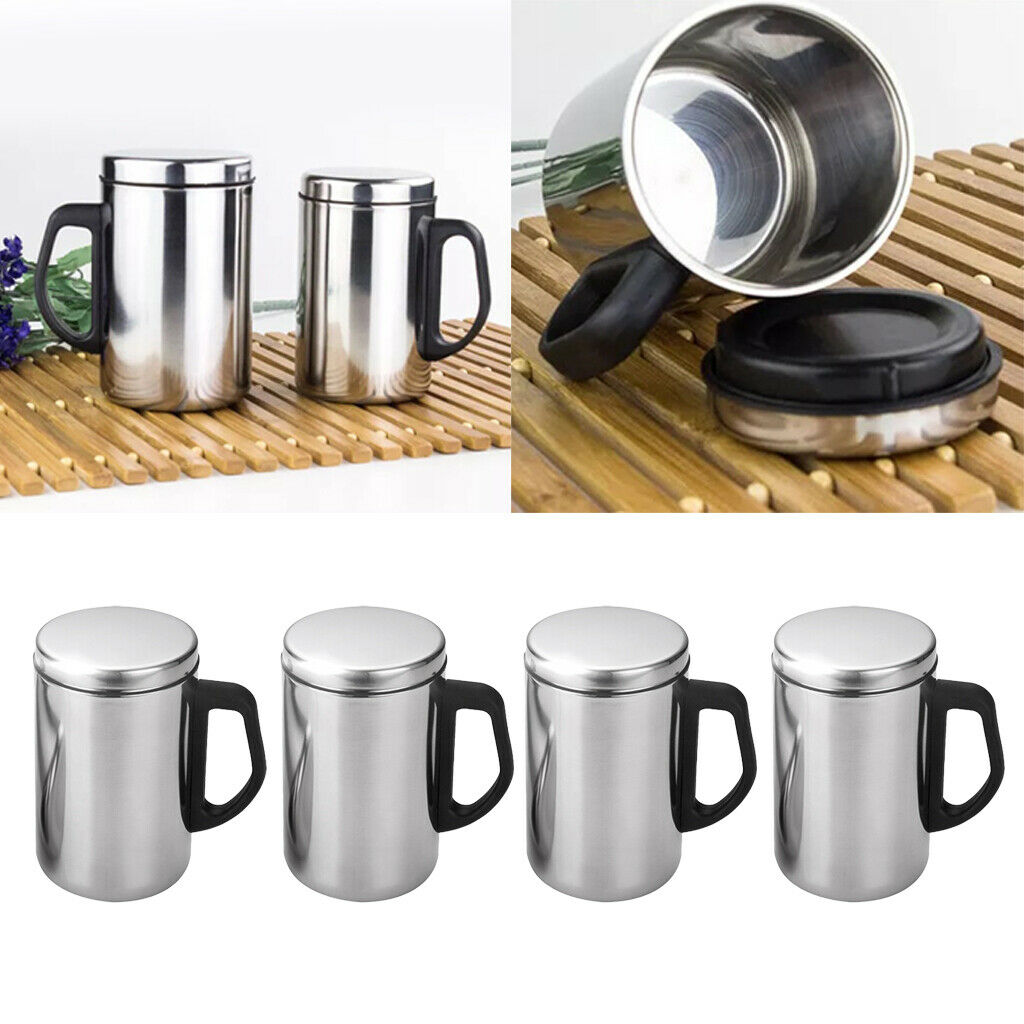 4x Stainless Steel Coffee Tea Water Cup Double Wall Insulated Beer Mug 350ml