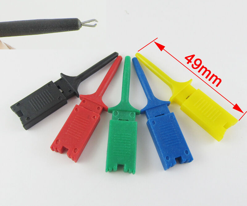 10sets 5ColorsR+B Grabbers Probes SMD SMT IC Test Hook Clip Flat Small Size 49mm