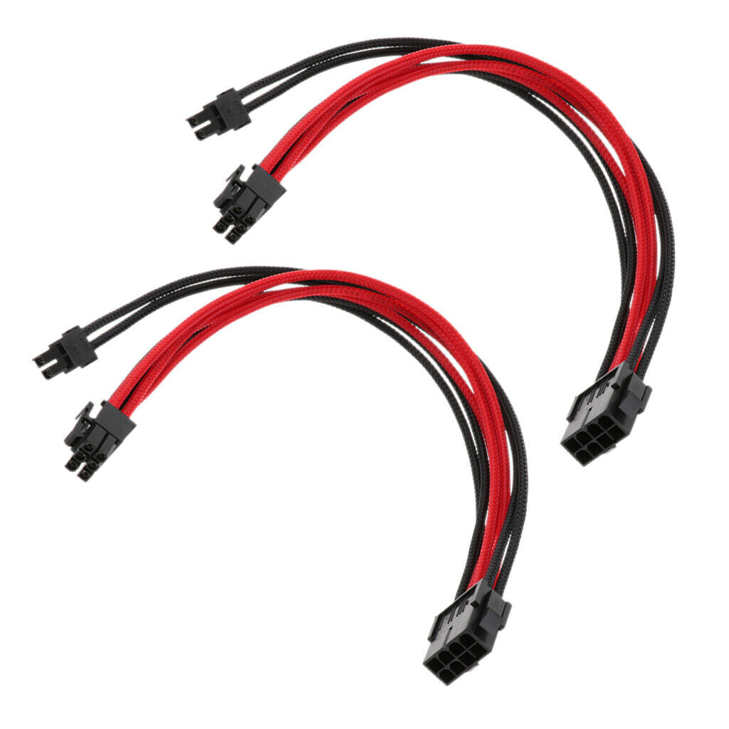 2pcs Video Card VGA PCI-E 8Pin to 6+2pin Extension Cable Sleeved 30cm