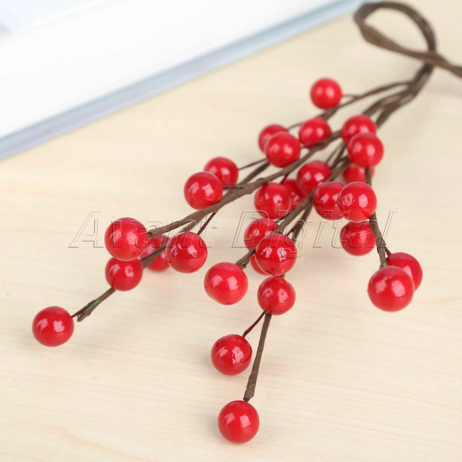 Decoration Red Artificial Holly Berries Branch DIY Christmas Berry Wreath 10Pcs