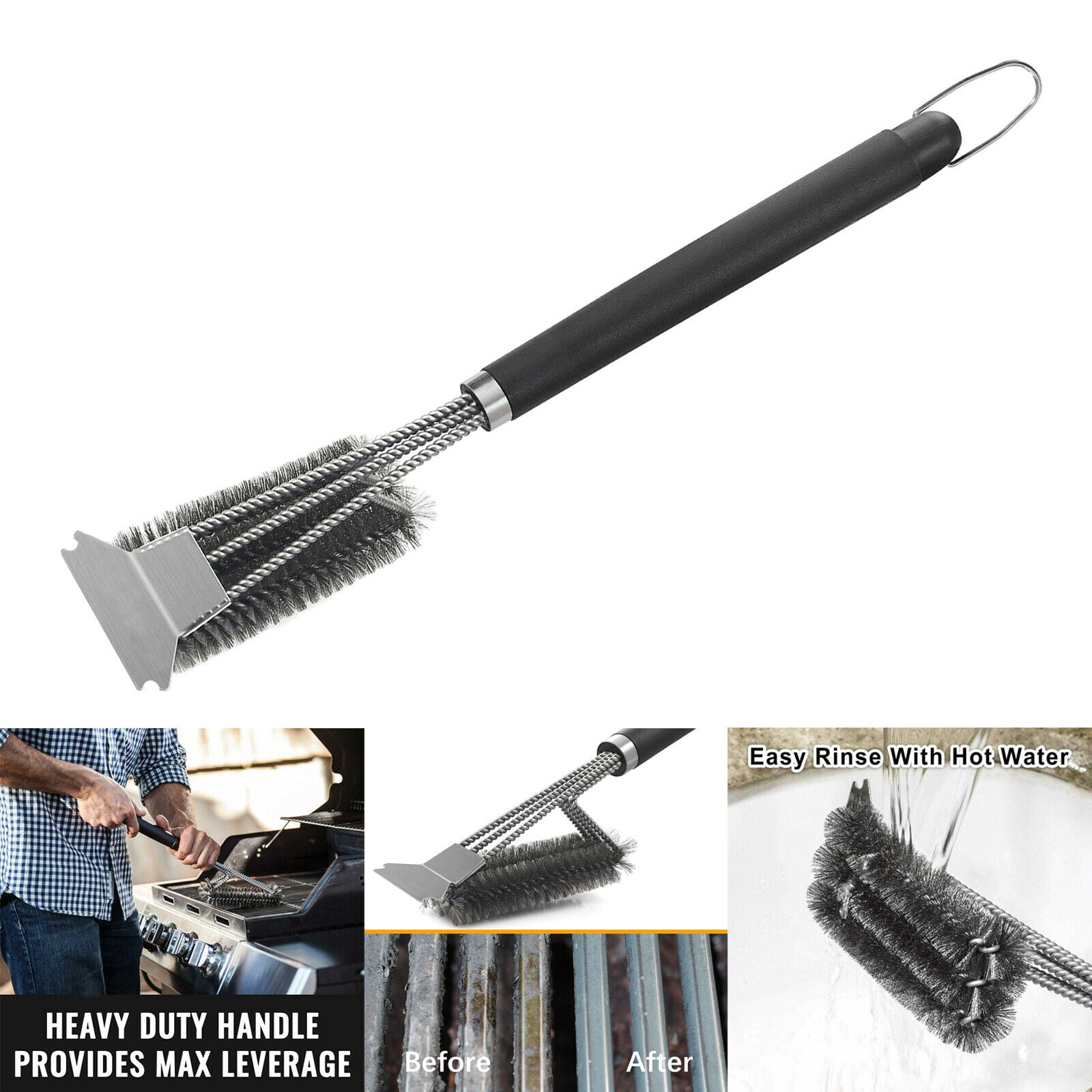 Quick Grill Brush Scraper 18 Inches Long BBQ Brush for Gas/Charcoal Grilling