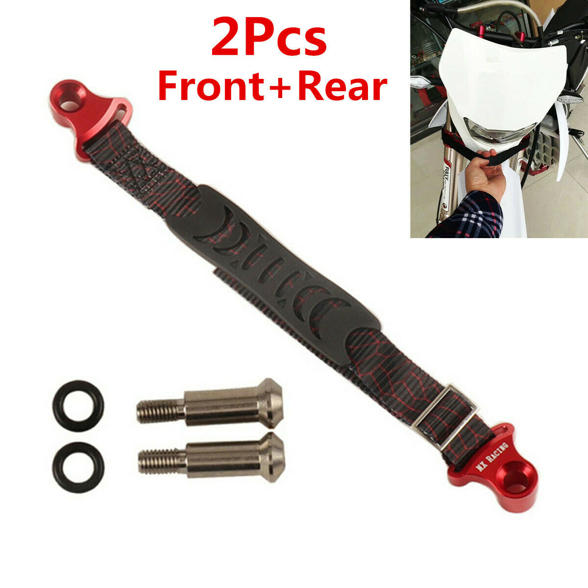 2Pcs Front+Rear CNC Adjustable Motorcycle Rescue Strap Pull Sling Belt Dirt Bike
