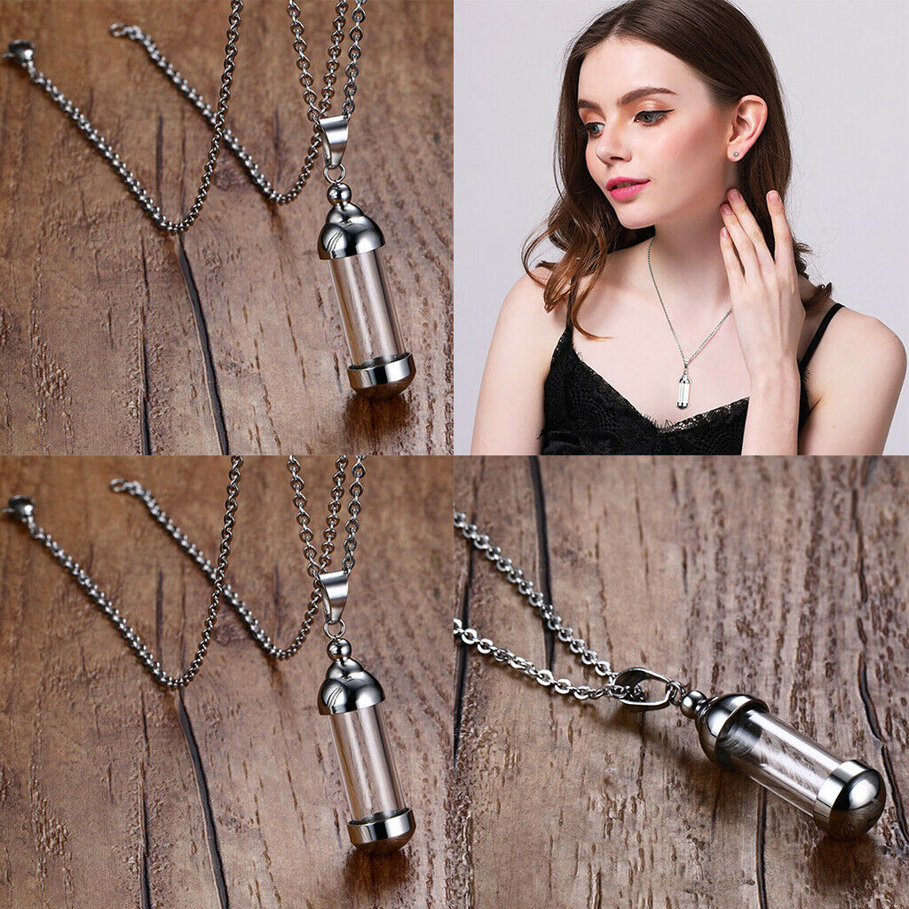 3Pcs Screw   Clear Glass Container Tube Urn Memorial Pendant Necklace Gift for