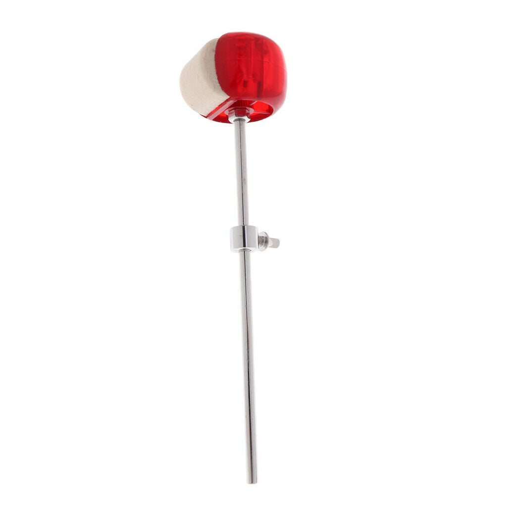 Pack of 2 Bass Drum Single Foot Pedal Mallets Metal Shank for Drum Players Red