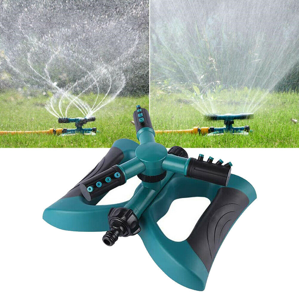 360 Degree Rotating Water Sprinkler 3 Arms Nozzles Garden Irrigation Tools @