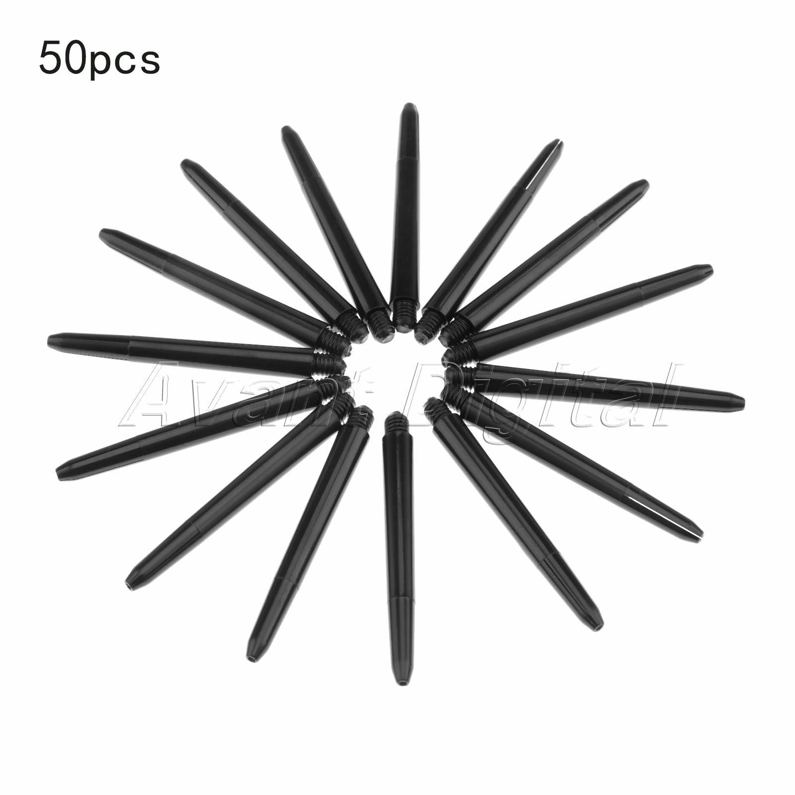 50 Pcs Black Nylon Dart Shafts Darts Stems Replacement 48mm 2BA Screw Thread