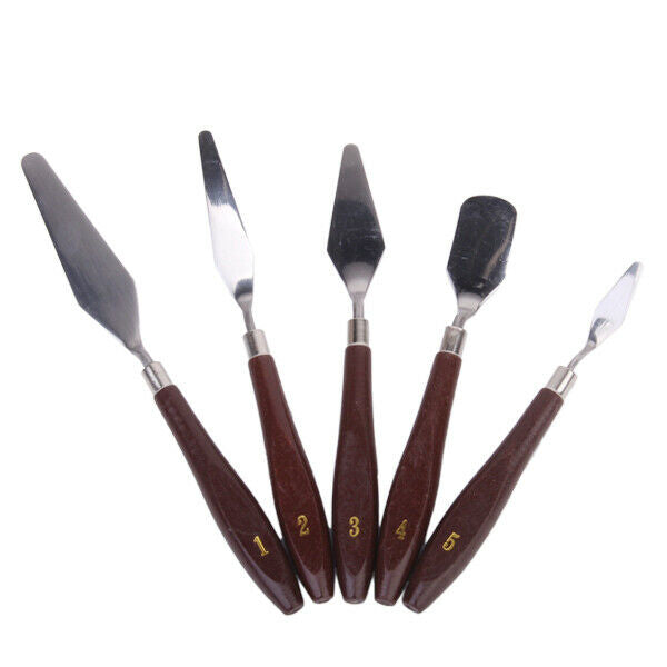 5Pcs Stainless Steel Spatula Palette Knifes with Wooden Handle 10cm Length