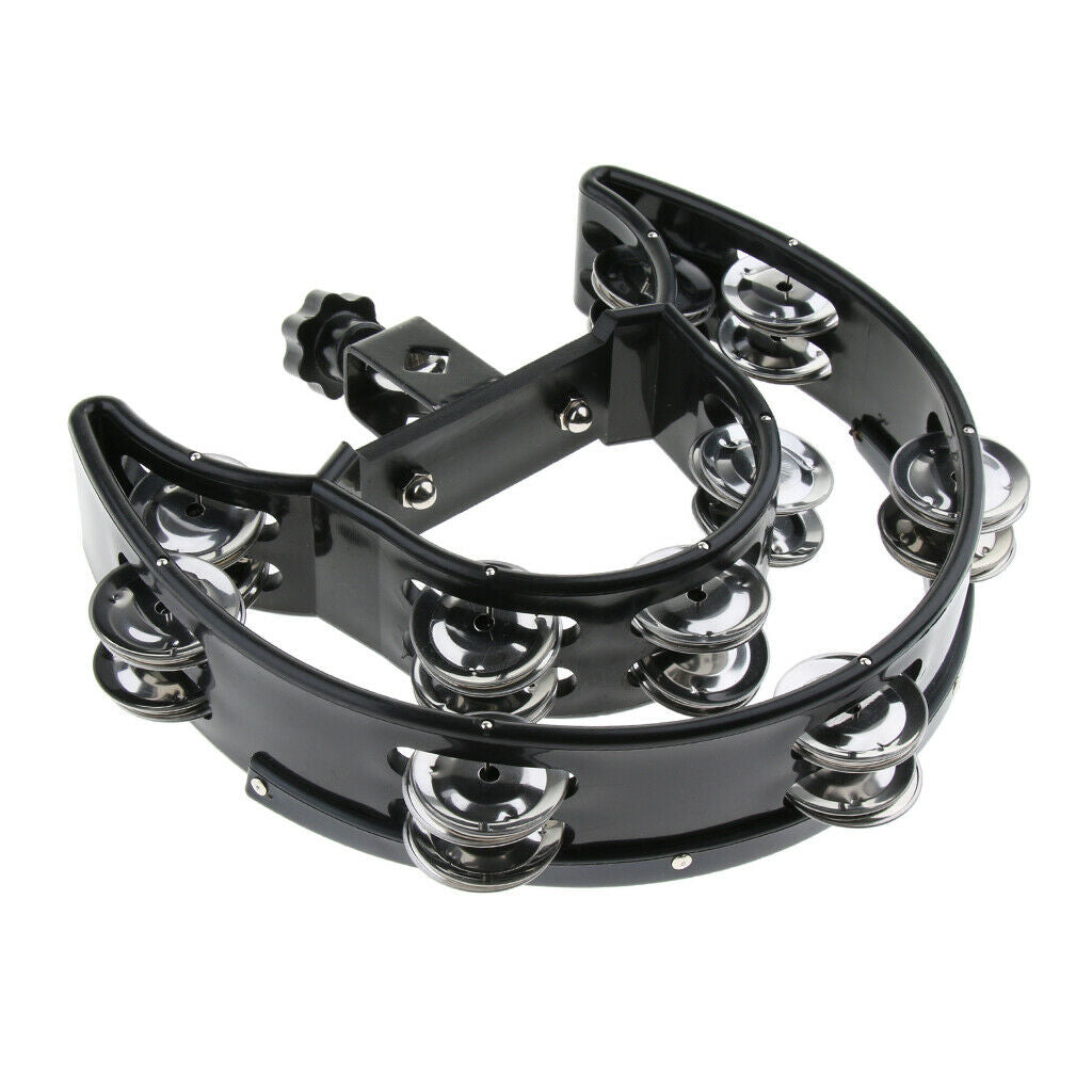 Black Plastic Double Row Jingles Tambourine Hand Percussion for Carnival KTV