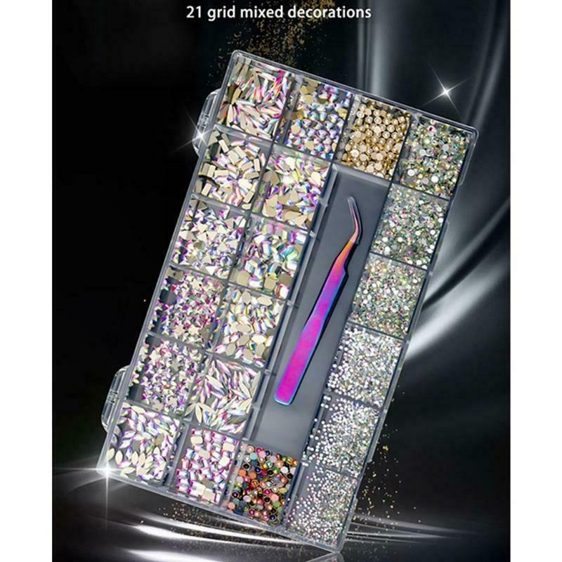 Flatback Round Rhinestones Beads Nail Stones with Storage Box Tweezers
