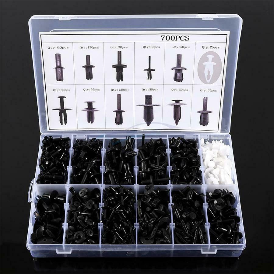 700Pcs Plastic Push Pin Rivets Fasteners Fender Bumper Clips +6Pcs Remover Tools
