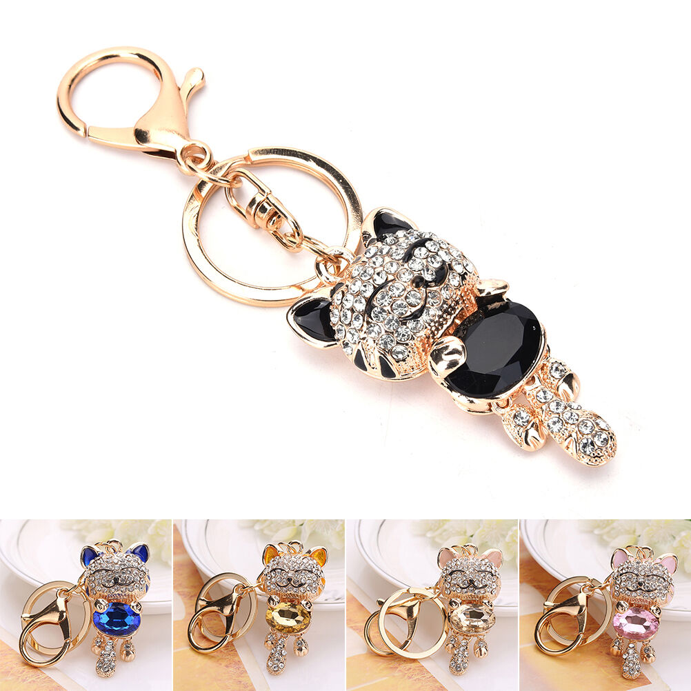 Cute Smile Cat Crystal Rhinestone Keyrings Holder Purse Bag Gift Keychain.l8