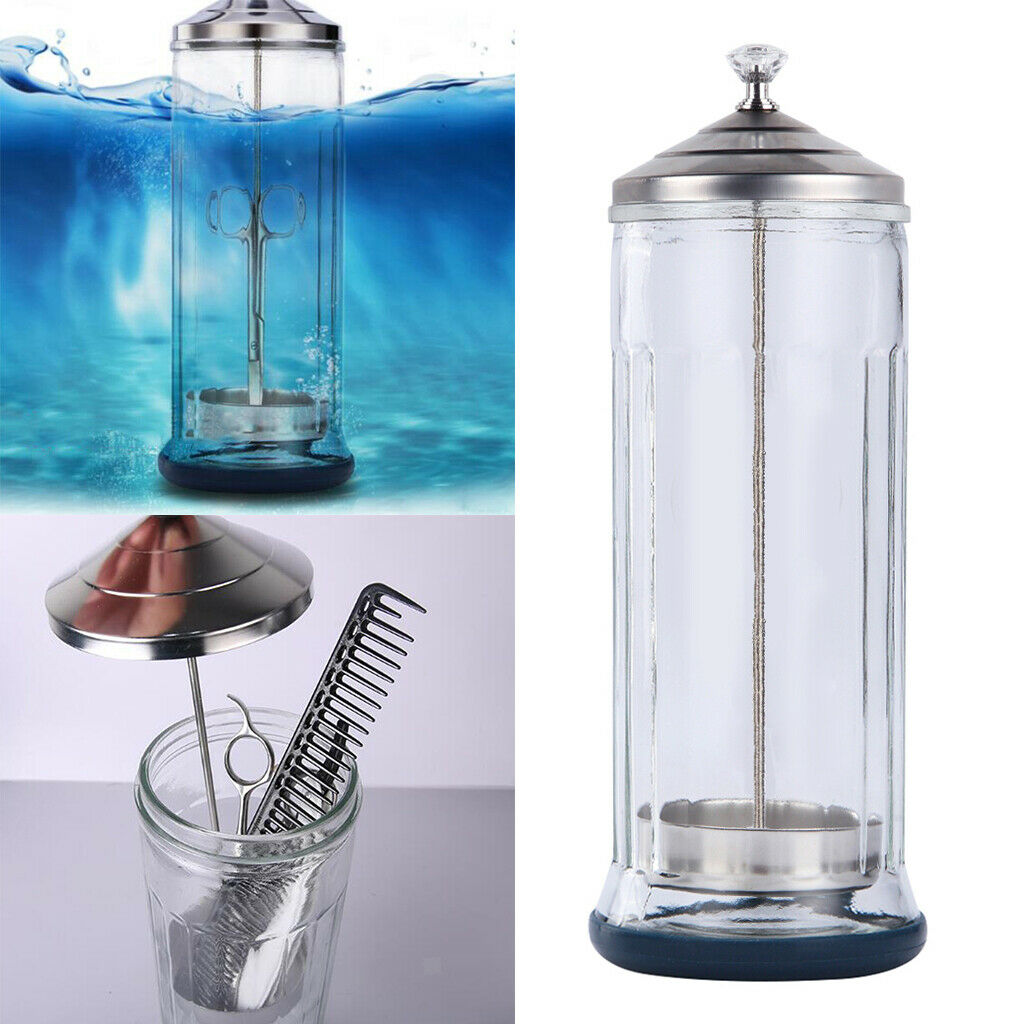 2x Disinfection Jar Clear Container Sanitizer Glass Jar for Barber Manicure