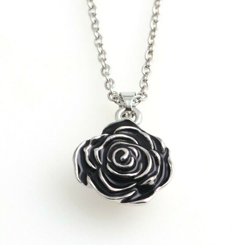 Black Rose Heart Cremation Urn Necklace for Ashes Urn Jewelry Memorial Pend Lt