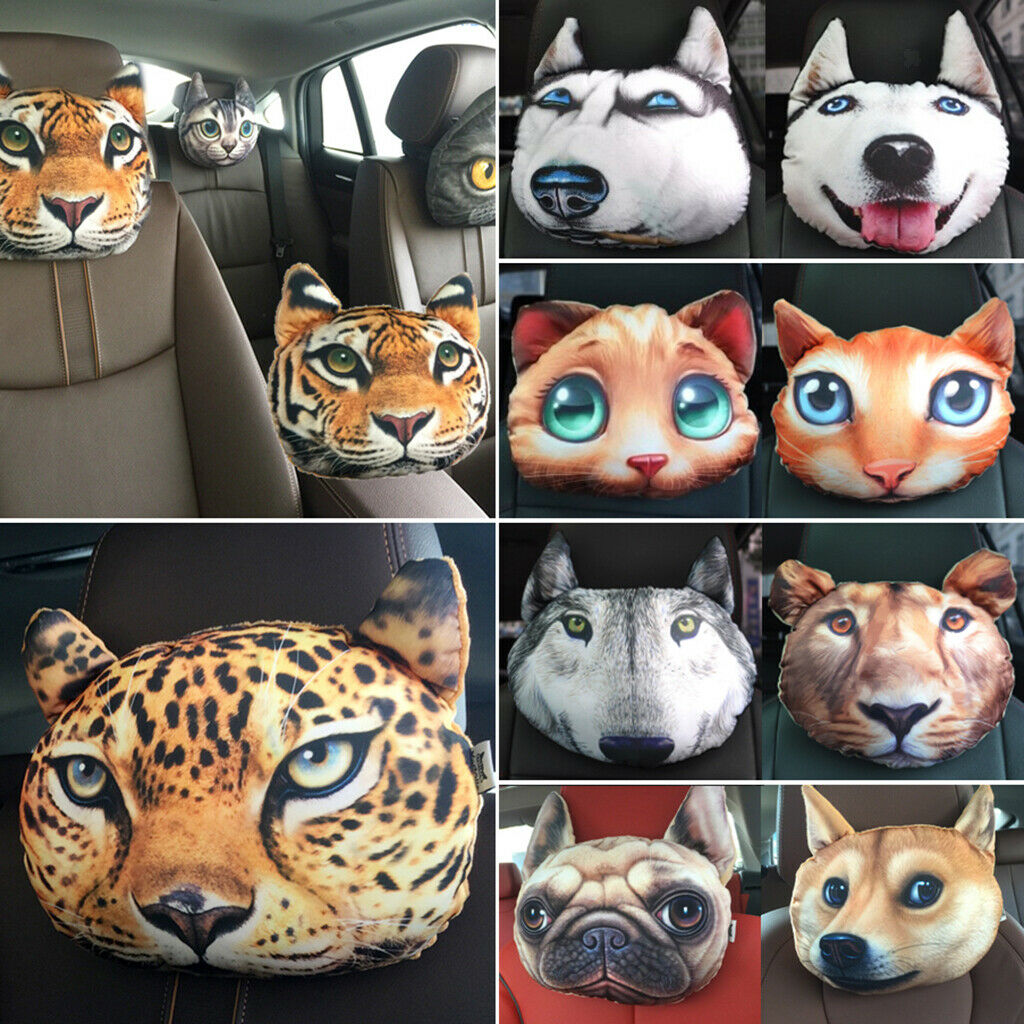 Car Seat Neck Pillow Cartoon Animal Pillow with Charcoal Bag Huskies