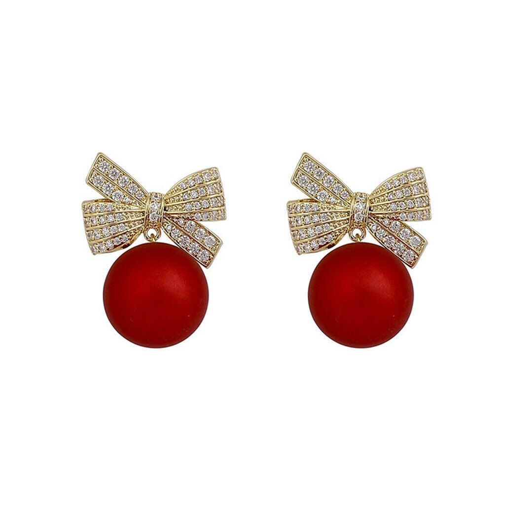 Festive Crystal Bow Knot Rhinestone Red Stud Earring Birthday Gift for Women