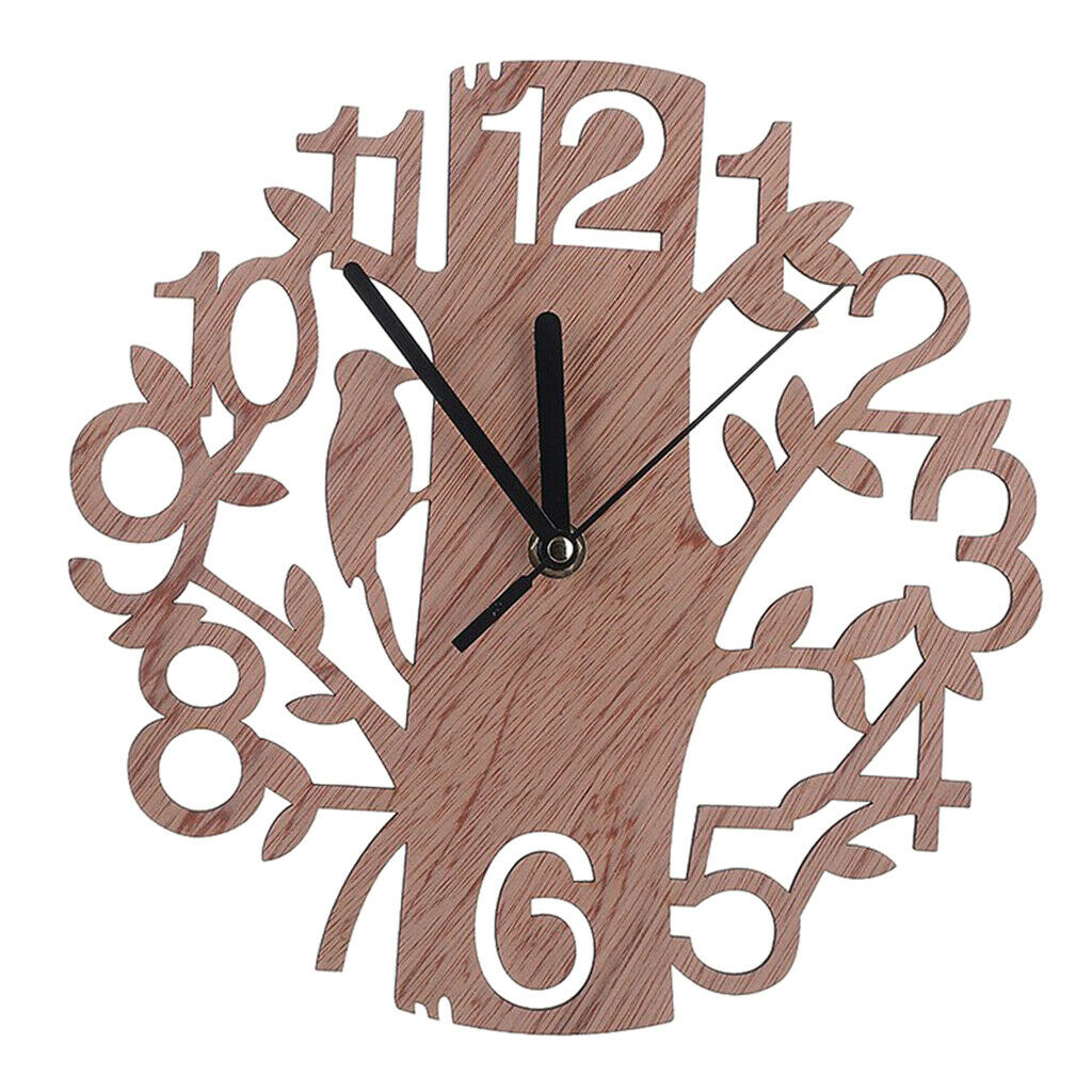 Tree Bird Shaped Wooden Wall Clock for Living Room TV Background Decor Gift