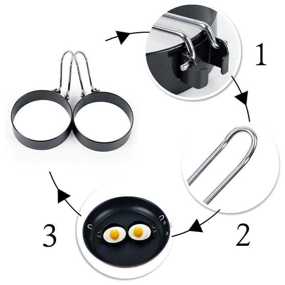 Black Stainless Steel Round Egg Rings Shaper Pancakes Mold Nonstick with Handle