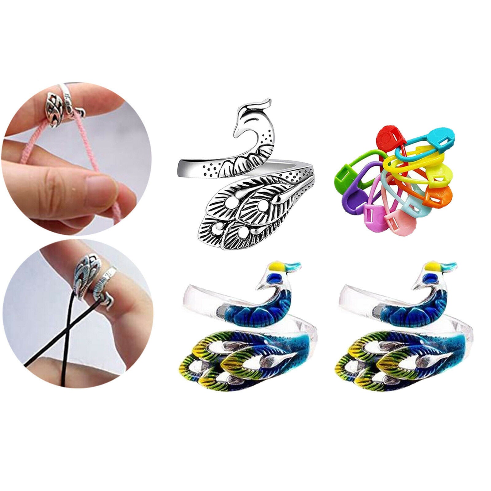 Household Yarn Guide Finger Holder Set Knitting Crochet Loop Rings