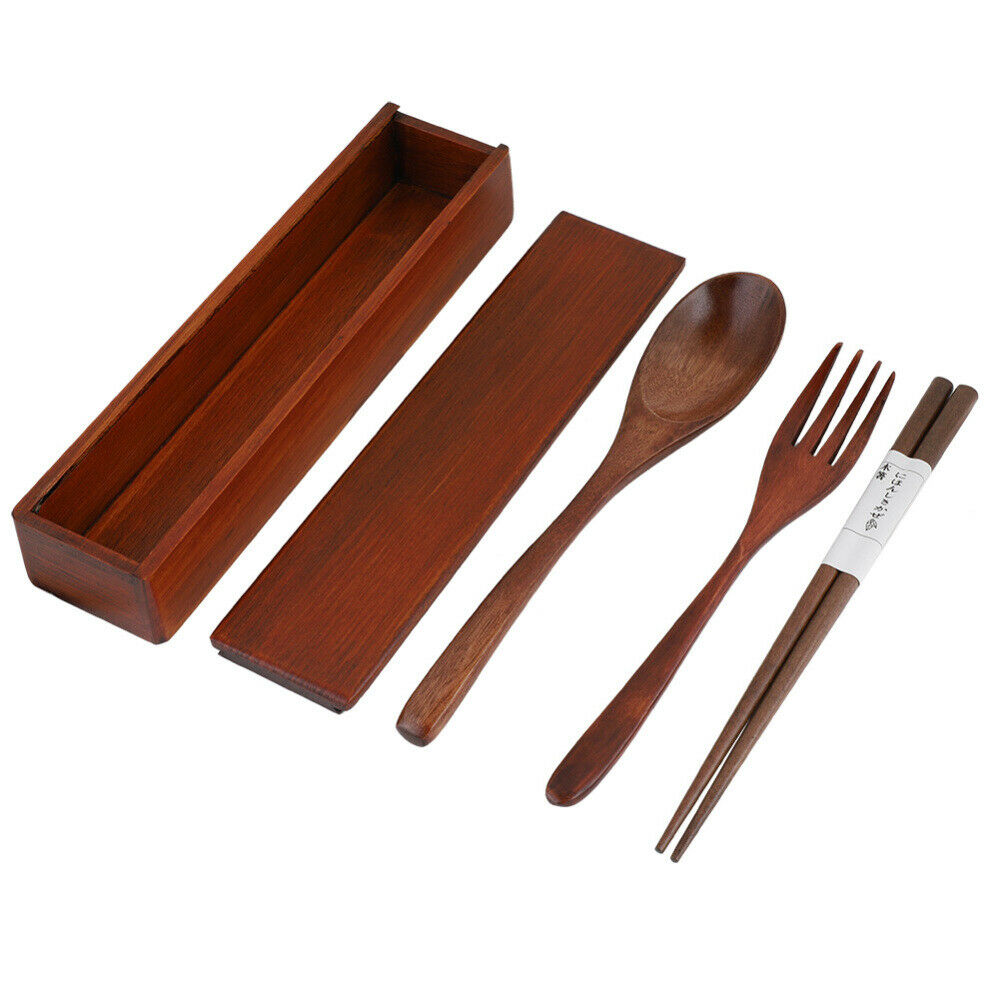 3-pieces/set  Natural Wooden Tableware Sets 1 Spoon 1 Chopsticks 1 Fork