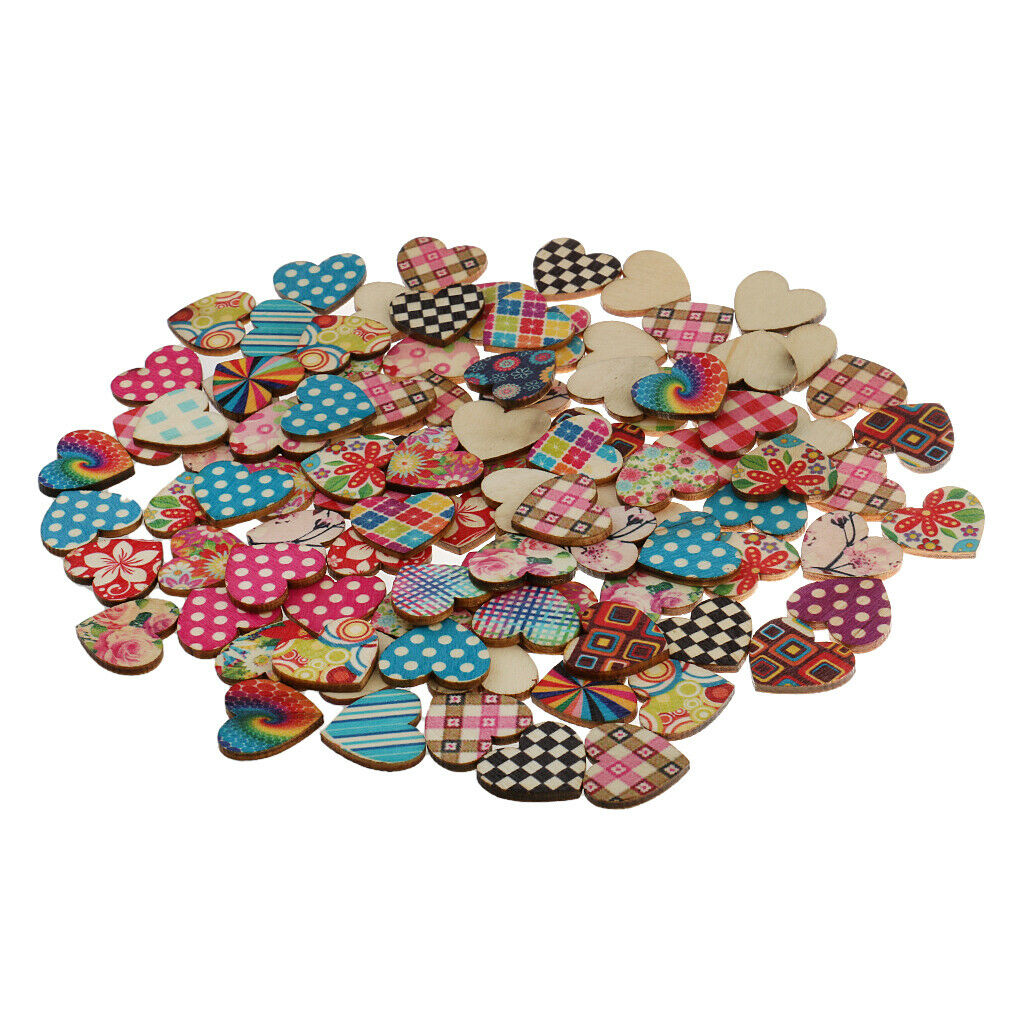 100 Pieces Multicolor Printed Heart Shape Wooden Pieces Wedding Favors