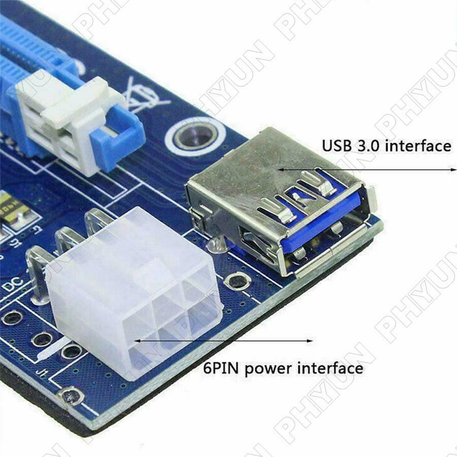 10x PCI-E 16X Riser Board 1X Adapter Card w/ SATA & USB Cable For BTC ETH Mining