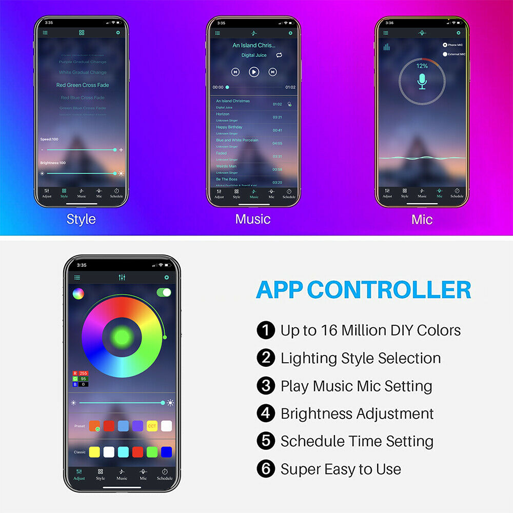 4pcs RGB Dream Color Underglow LED Kit Car Neon Strip Light Music APP Control