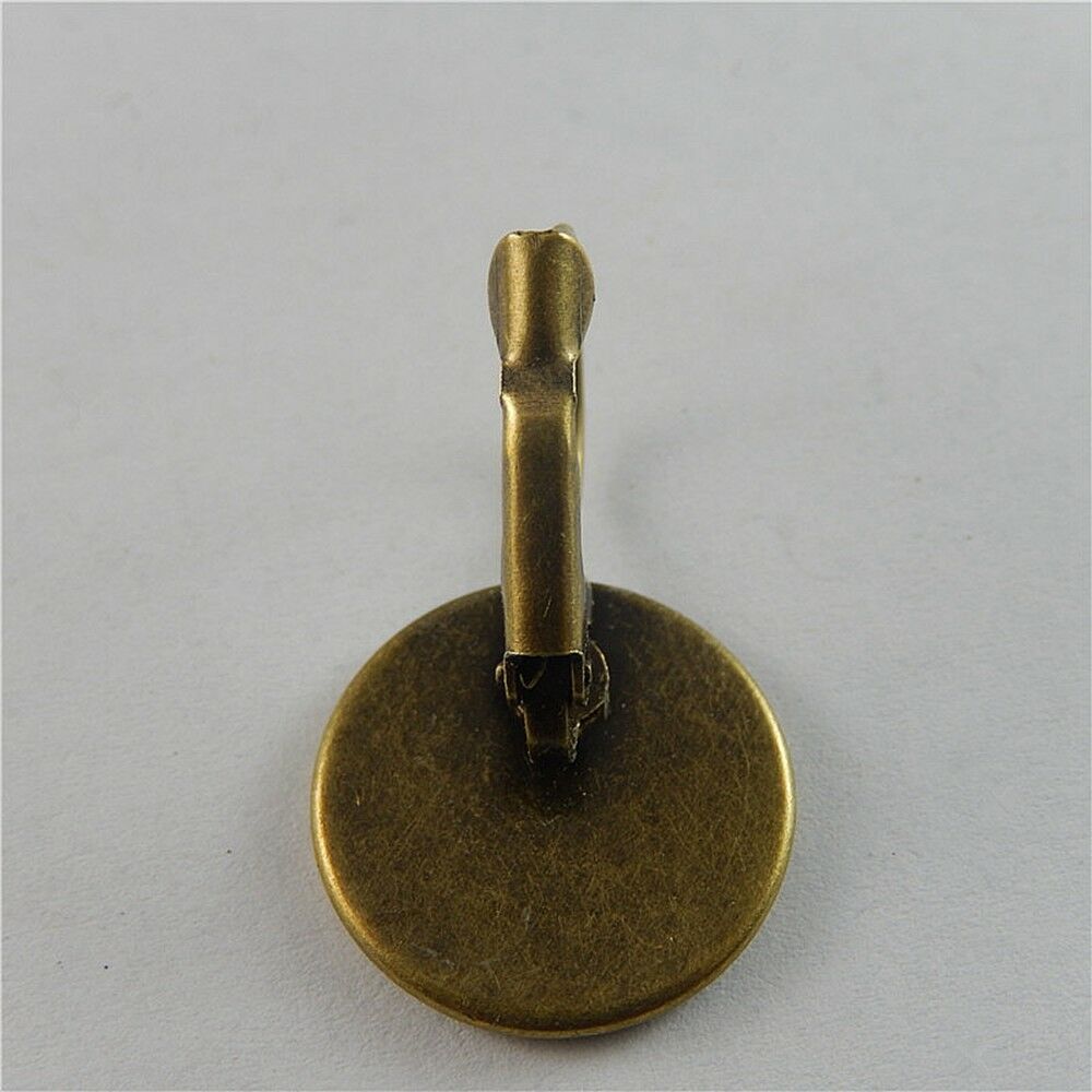 60 pcs Bronze Metal Hook Wire Round 16mm Base Bezel Frame Earring Findings