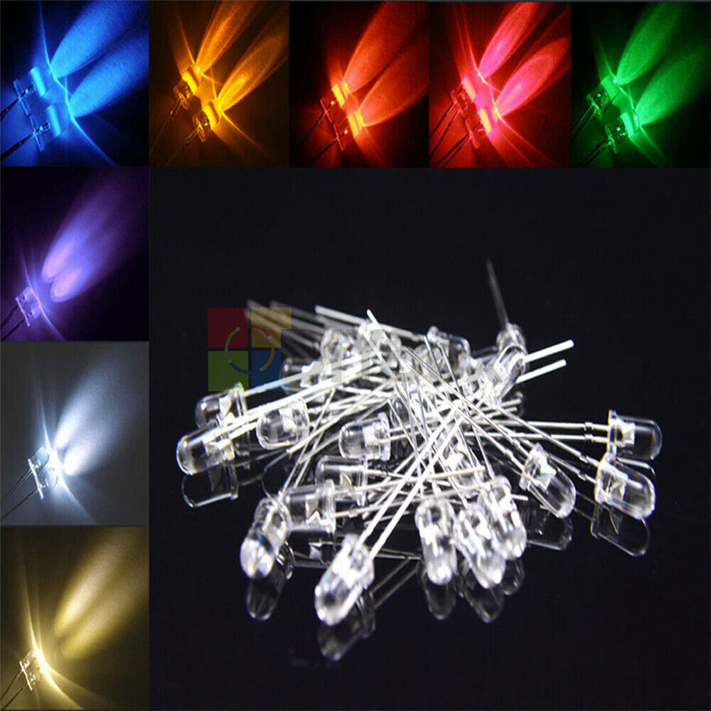1000Pcs 5mm Round Red/Green/Blue/Yellow/White Water Clear LED Light Diodes Kits